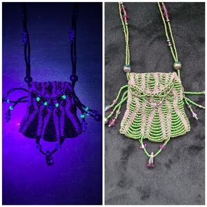 Antique Glass Beaded Purse With Uranium Glass